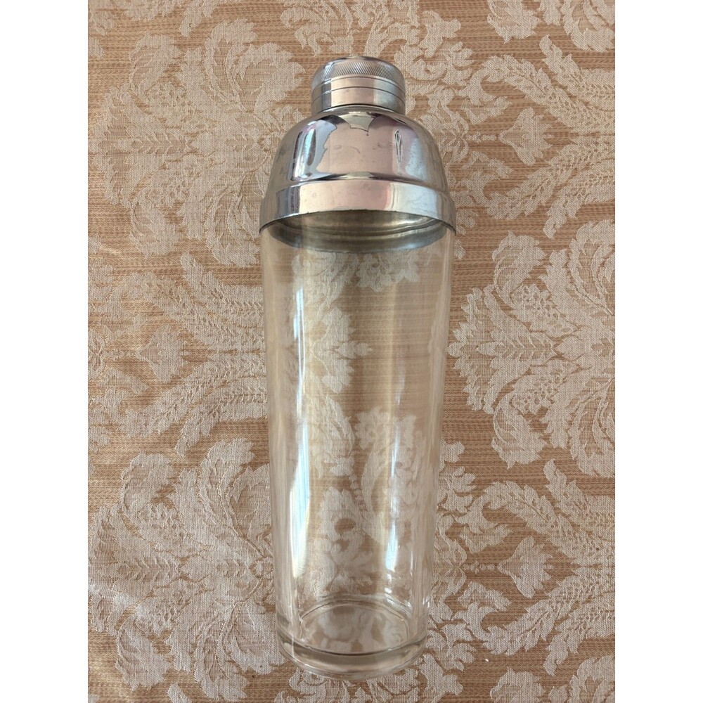 Vintage Glass Chrome Cocktail Shaker MCM Barware